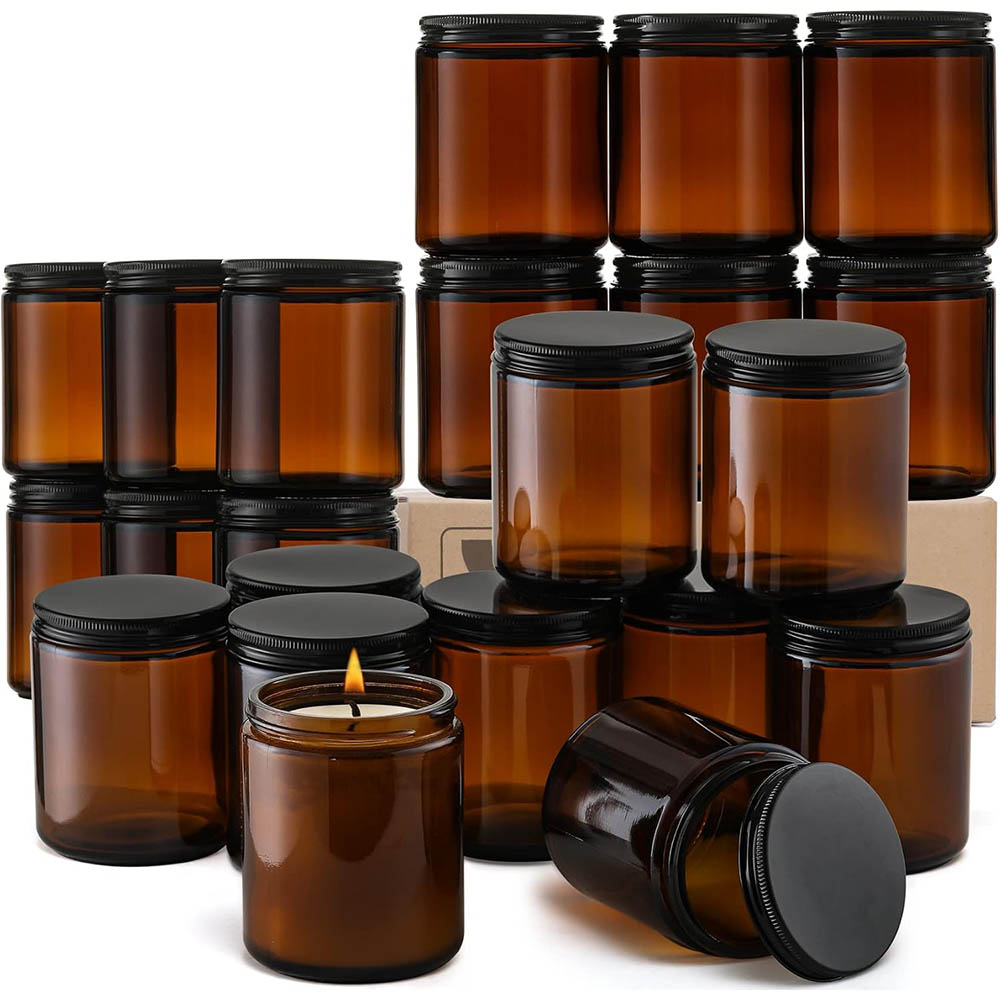 Candle Making Glass Jars - 8oz Amber glazen potjes met zwarte